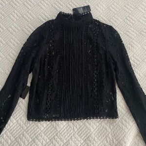 bebe Lace Long Sleeve Black Blouse